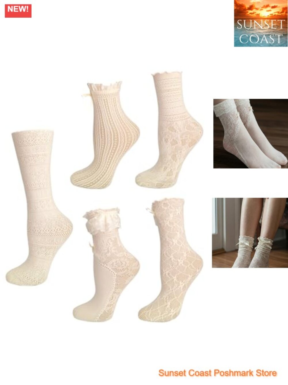 5 Pairs Lace Ruffle Socks Women Frilly Princess Lolita Crew Socks